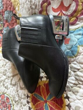 Black Leather Ankle Boots with Chrome Heel